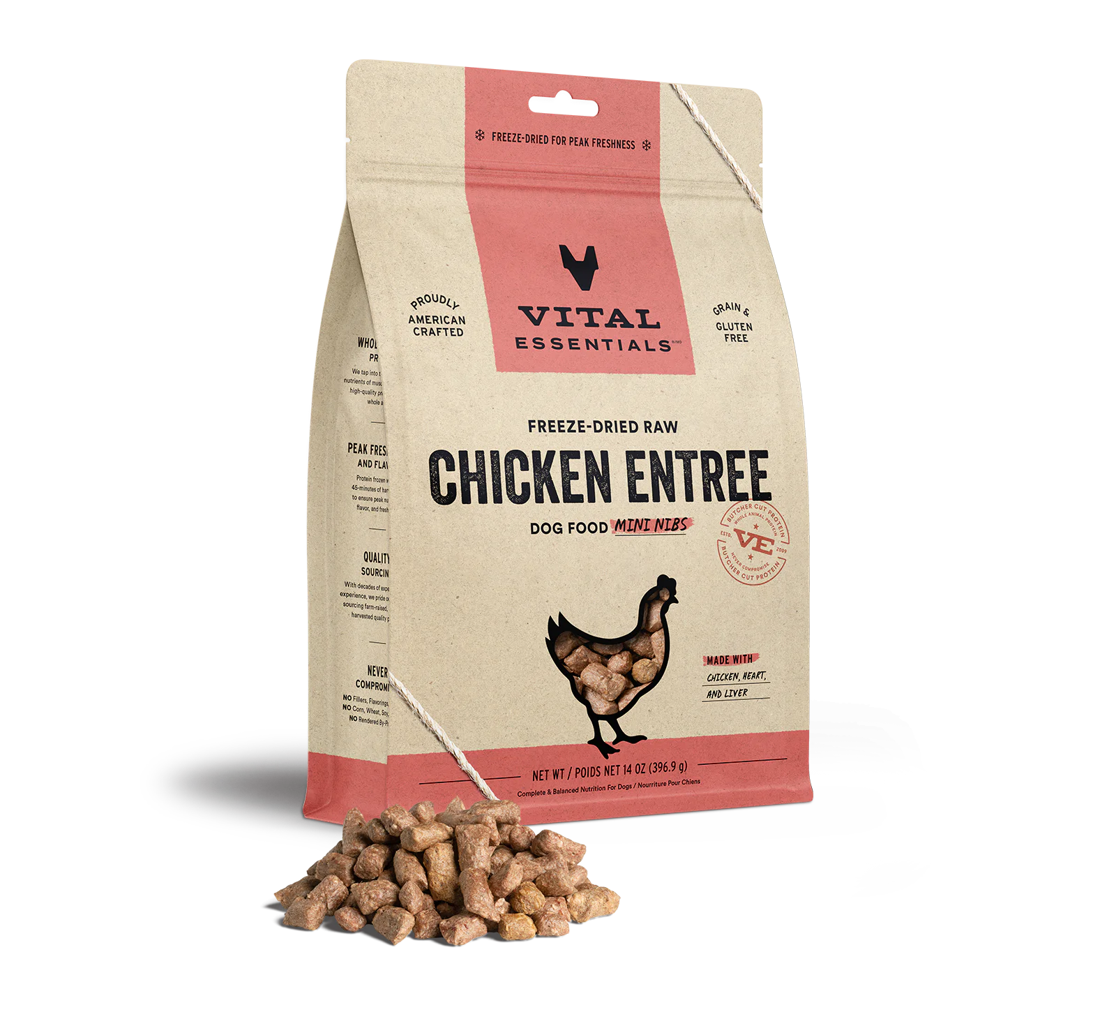 Best Dog Food For a Healthy Coat: Vital Essentials Freeze-Dried Raw Chicken Entree Mini Nibs - Best Dog Food for Skin & Coat