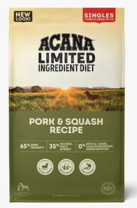 Acana Singles Limited Ingredient Diet Pork & Squash recipe - Best Dog Food for Yeast Infections